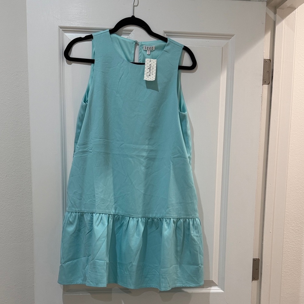 TCEC Aqua Ruffle Hem mini dress